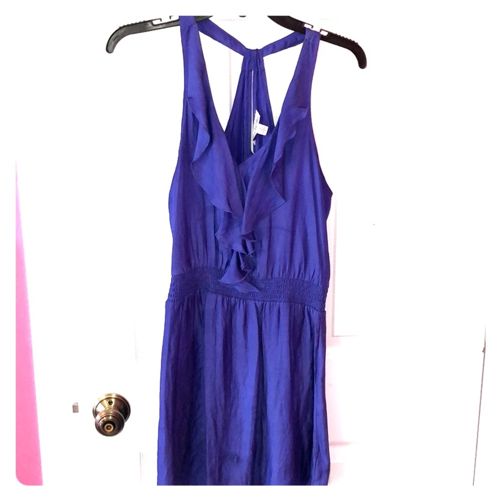 Blue ruffle halter dress